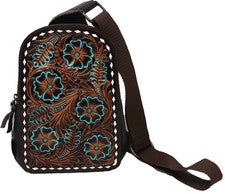 Bandolera bandolera para mujer Western floral tooled de cuero granulado negro 18FKB02