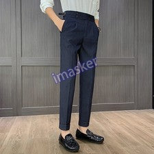 Pantalones de traje informales a rayas de moda colgantes de cintura alta de pierna recta