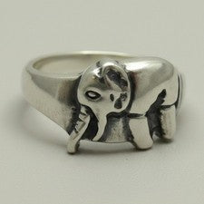 Anillo de plata de ley real elefante sólido perforado 925 hecho a mano