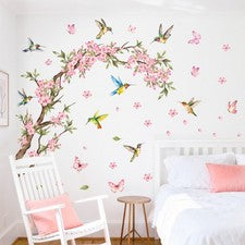 Calcomanía de pared para decoración rápida del hogar mariposa colibrí arte de pared diseño extraíble