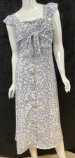 "Nuevo con etiquetas Vestido para mujer Beautees azul blanco floral forrado con botones, talla 18 1/2"
