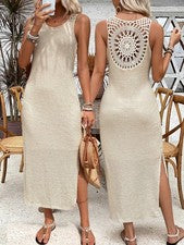 Maxivestido aireado para mujer con estampado de rejilla de gofres y espalda abierta