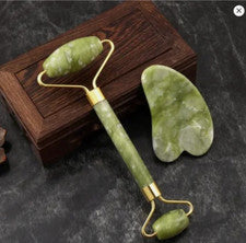 Juego de rodillos de jade para rostro y Gua Sha - Herramienta de cuidado de la piel con rodillo de belleza facial