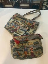 Bolso de mano y maquillaje estilo vintage tapiz fino algodón lona golf cierre con cremallera