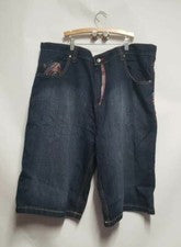 Pantalones Cortos de Denim Evolution In Design Para Hombre Azul Lavado Oscuro Bolsillos Bordados 44 Nuevos
