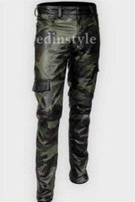 Pantalón camuflaje cuero de vaca genuino para hombre Pantalones gay estilo militar