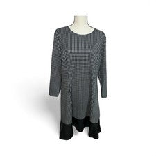 Nuevo Vestido MICHAEL KORS MK Para Mujer Talla XL Negro Blanco LS Dobladillo Plisado Carrera Noche
