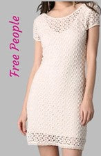 Mini Vestido Free People Para Mujer Talla S Crema Crochet Encaje Cuello Redondo Bodycon