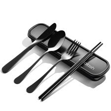Utensilios de viaje con estuche Quatish Juego de cubiertos portátiles para trabajo de acero inoxidable