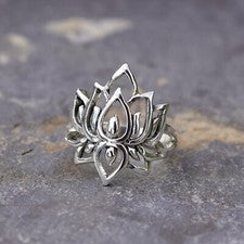 Anillo de plata esterlina 925 liso con flores de loto joyería