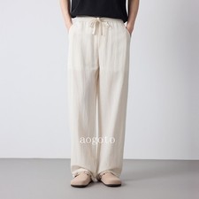 Pantalones largos rectos con cordón cintura alta estilo retro para hombre talla