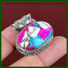 Colgante de plata esterlina 925 algodón caramelo turquesa piedra étnico vintage joyería