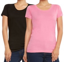 Paquete de 2 camisetas para mujer 9 coronas extra delgadas con cuello en V calce redondo