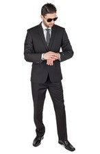 Pantalones ajustados 2 botones muesca solapa frente plano negocios traje negro de AZAR MAN