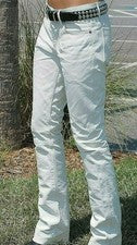 Pantalón de cuero blanco para hombre 100 % piel de cordero real motociclista jeans estilo cuero