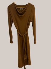 🔥NUEVO SIN ETIQUETAS Vestido Para Mujer D&Co QVC Marrón Acanalado Capucha Cuello Talla XXS