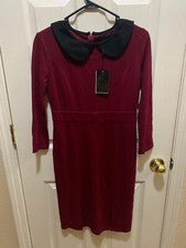 Nuevo Vestido Para Mujer TS Three Seasons Rojo Oscuro y Negro Elástico Tejido Talla 8 Mediano