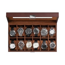 Organizador de caja de reloj ProCase, vitrina de 12 ranuras con 12 ranuras, marrón
