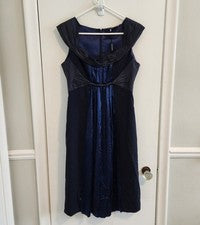 NUEVO Vestido para mujer Elie Tahari talla 6 azul marino forrado sin mangas mezcla de lana cóctel