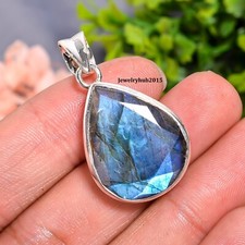 Colgante de labradorita sólido de plata de ley 925 con piedras preciosas para mujer MK*KP-79