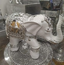 Nuevo Baúl de Elefante Blanco/Plateado Resina Decorativo Adorno Estatuilla Decoración del Hogar
