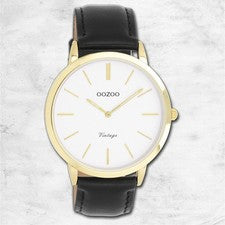 Oozoo Unisex Reloj de Pulsera Mujer Vintage Series Análogo Cuero Negro UOC20386