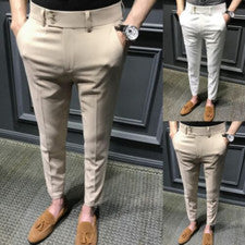 Moda Hombres Regular Elastizado Informal Botón Calce Ajustado Negocios Pantalón Traje Pantalones