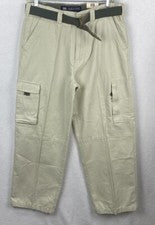 Pantalones cargo Faded Glory para hombre 36x30 pesados SUAVES de lona con cinturón piedra beige tostado LEER