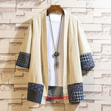 Hombres Chaqueta Kimono Japonés Camisa Algodón Lino Hanfu Blusa Manga 3/4 Cárdigan