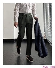Pantalones de vestir premium rectos lisos ajustados cómodos de moda informales para hombre