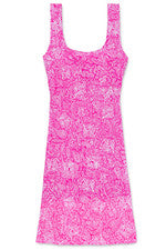 Vestido para mujer - Vestido floral estampado - Solero - Mediano - Rosa neón alto