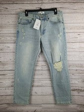 Pantalones de mezclilla ajustados recortados de moda Nova para hombre talla 32 London desgastados azul claro