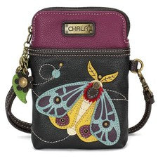 BOLSO BANDOLERA BOLSO CHALA NEGRO PARA TELÉFONO CELULAR INSECTO POLILLA