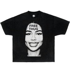 Camisa Free Thug Thugger Boxy Prenda Teñida Vintage Ropa de Calle Camisetas Y2K