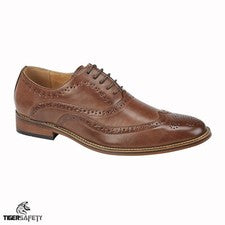 Goor M9556B Zapatos Oxford Brogue Para Hombres Calidad Marrón Medio Cuero 5 Ojos Alas Tapa