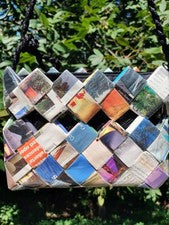 Reciclado Reciclado Origami Español Revista Papel Bolso de Hombro Cartera Usado en Excelente Condición