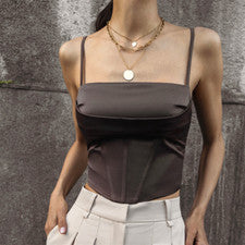 Mujer Moda Tendencia Satén Eslinga Simple Informal Picante Niña Camiseta Interior con Cordones Prendas para el torso