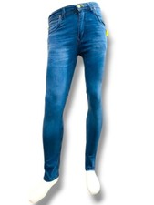 Pantalones de mezclilla ajustados para hombre - Denim azul elástico - Estilo moderno - Nuevos con etiquetas