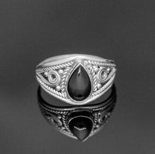 Anillo de plata de ley 925 para damas de ónix negro pera piedras preciosas regalo joyería en caja