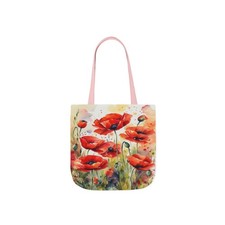 Bolso de hombro de lona con patrón de acuarela de flores grandes de amapolas rojas