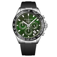 Reloj Stuhrling 4050 para hombre Hattori VK63 cuarzo cronógrafo caja SS correa de goma