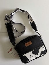 Bolso Bandolera Mujer Wrangler Negro Estampado Vaca Cuero Suave Marrón Logo Ajustable