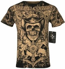 Camiseta Xtreme Couture Affliction Para Hombre CONJURO Calavera Tatuaje Motociclista S-5XL