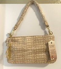 NUEVO CON ETIQUETAS Joy Mangano Mujer Diseñador Beige Imitación Reptil Cocodrilo Bolso Cartera 16”x9”
