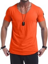 Camiseta de hombre con cuello en V muscular manga corta larga gimnasio entrenamiento9688
