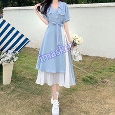 Para mujeres Urbano Cuello en V Largo Moda Coreana Bata Playa Juvenil Ocio Verano Vestidos