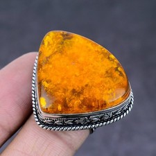Anillo de joyería de regalo de plata de ley 925 con piedras preciosas de ámbar báltico tamaño 6,5 O577