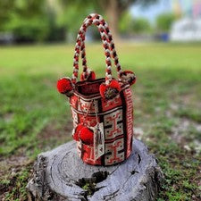 Bolso Wayuu Grande Hecho a Mano COLOMBIANO Brillante Pom Pom Boho Mochila Estilo Tribal