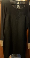 Vestido de malla negra XL para mujer con pedrería dorada