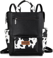 Mochila Cartera Convertible de Cuero Vegano con Estampado de Vaca para Mujer con Des